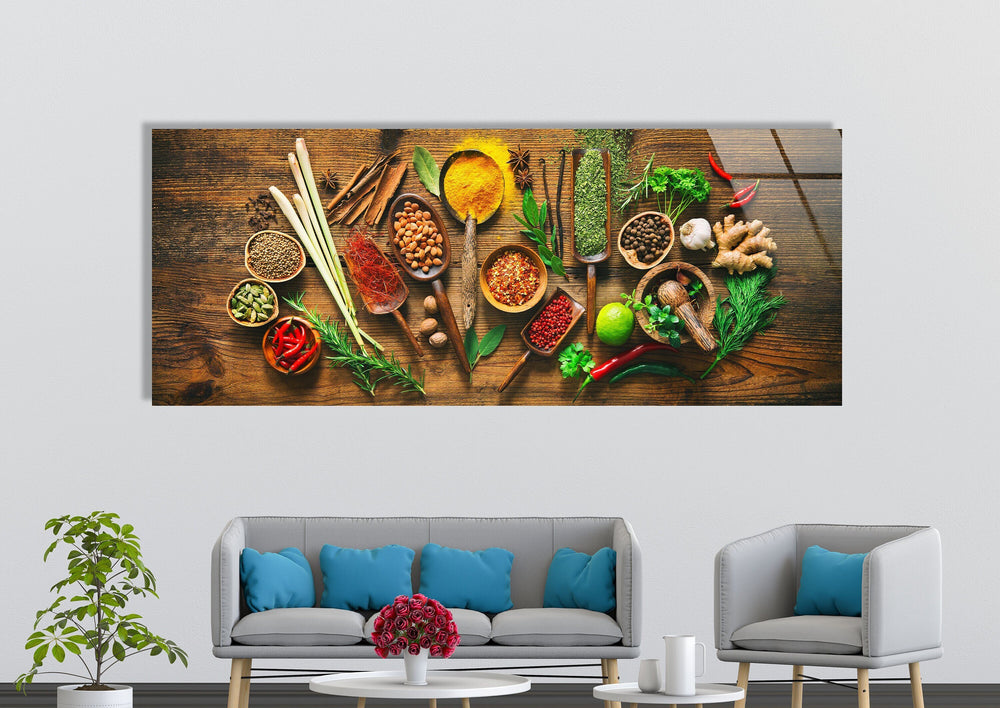 Colorful Herbs & Spices Glass Wall Art, glass art painting, glass art for the Wall