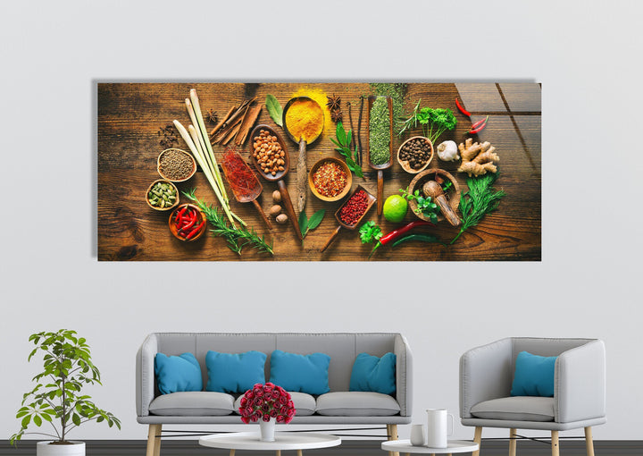 Colorful Herbs & Spices Glass Wall Art, glass art painting, glass art for the Wall