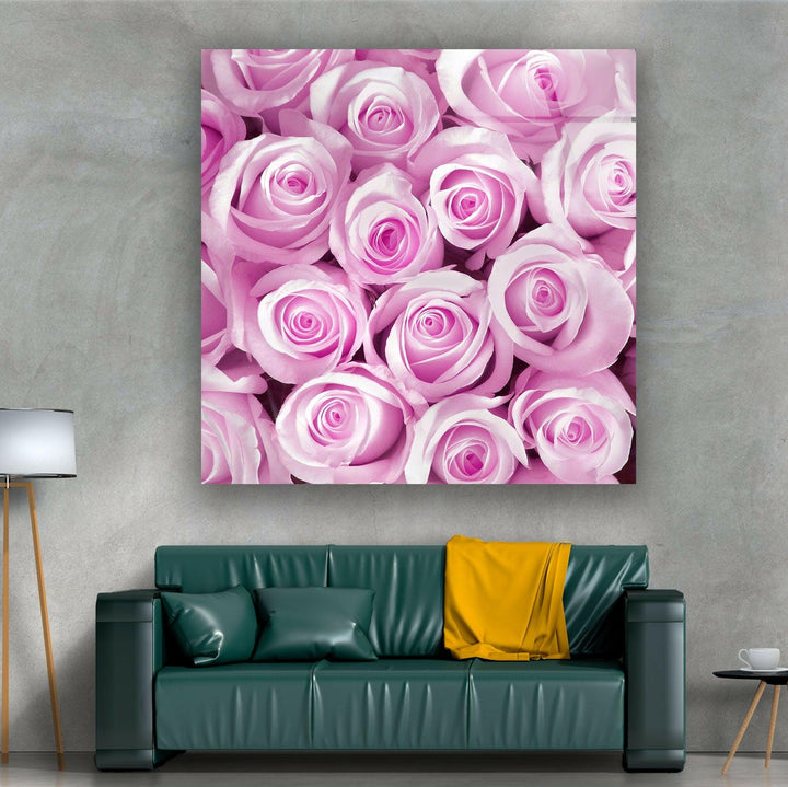 Pink Bud Roses Glass Wall Art, glass image printing, glass prints from photos
