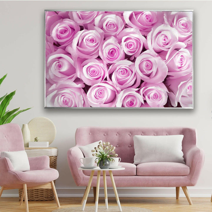 Pink Bud Roses Glass Wall Art, picture on glass wall art, photos printed on glass
