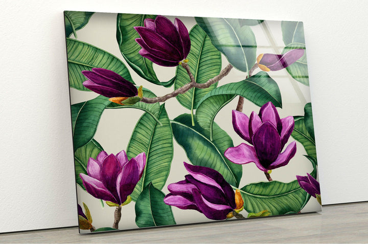 Watercolor Purple Magnolia Flower Glass Wall Art, Glass Printing Wall Art, Print photos on glass
