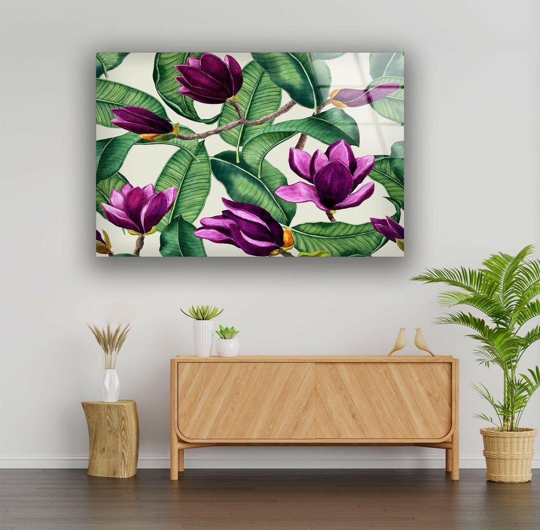 Watercolor Purple Magnolia Flower Glass Wall Art, custom glass pictures, glass art prints
