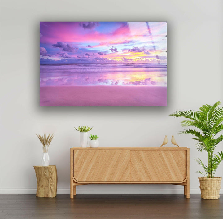 Pink Sky Ocean Glass Wall Art custom glass photo prints, large glass prints