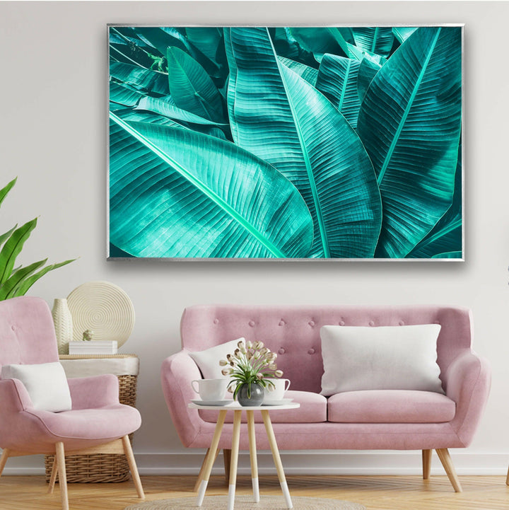 Tropical Banana Leaf Glass Wall Art, picture on glass wall art, photos printed on glass