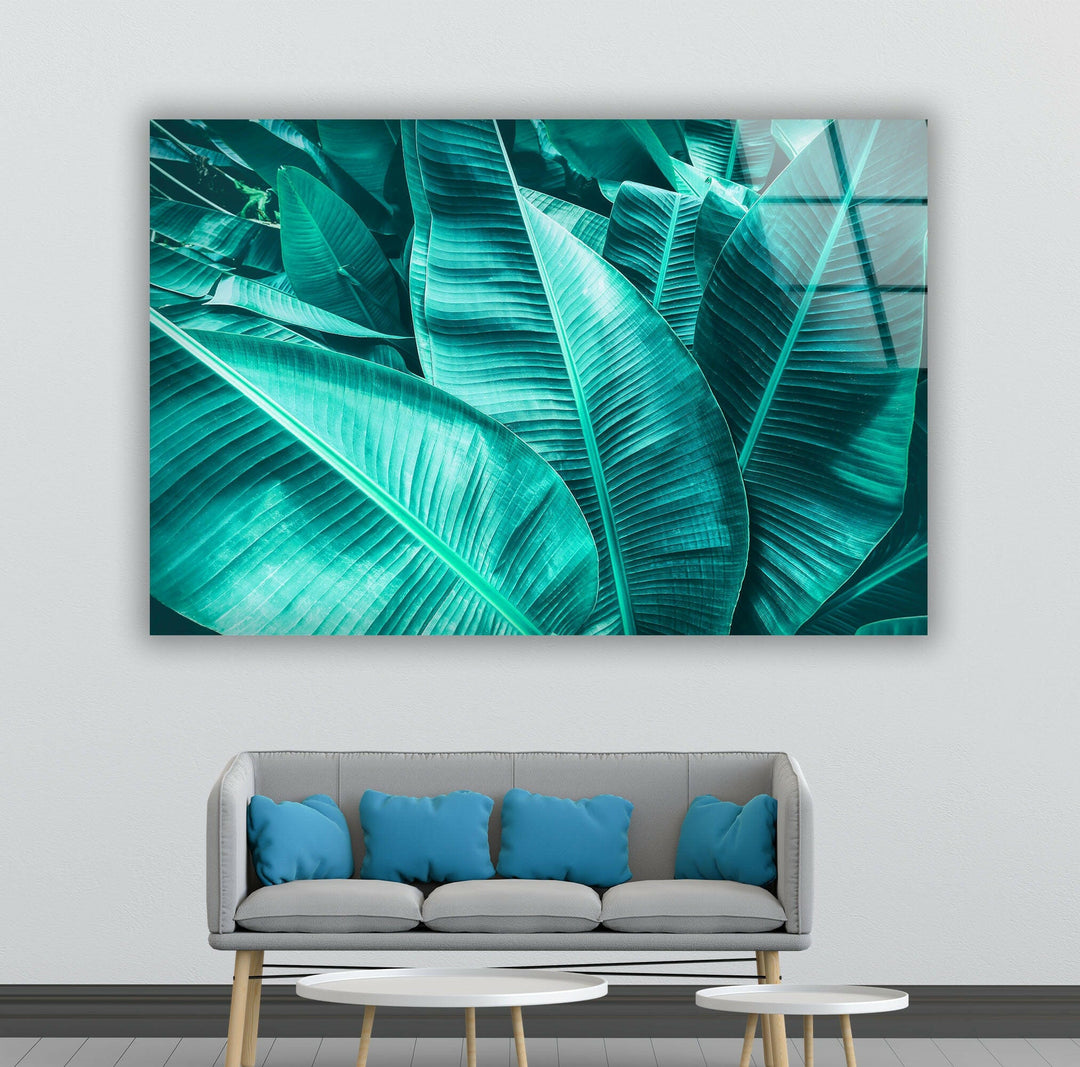 Tropical Banana Leaf Glass Wall Art, art glass wall art, glass wall art pictures