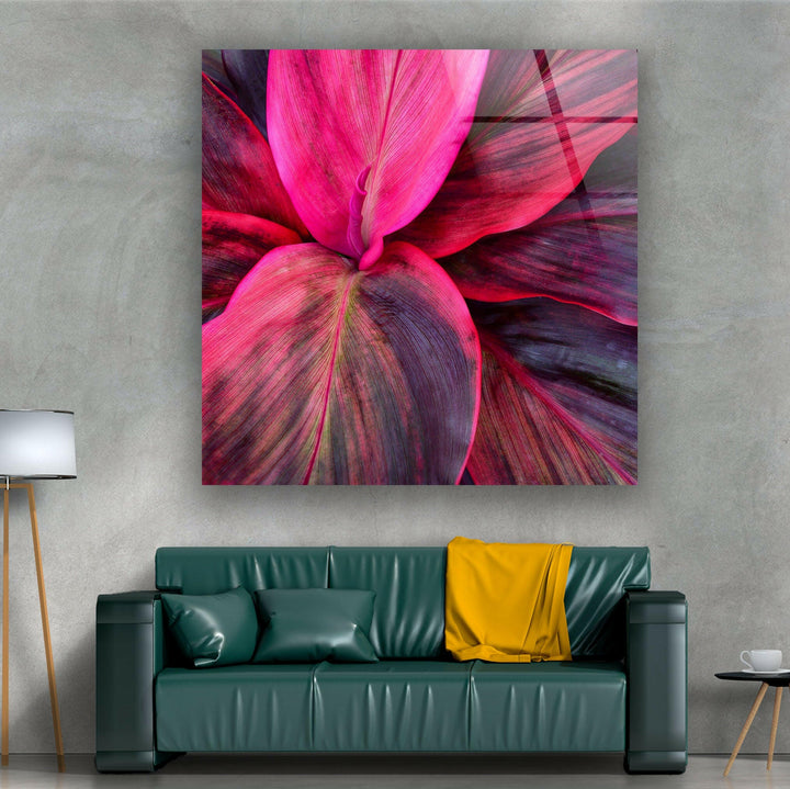 Pink Botanical Leaves Glass Wall Art, glass wall decor, glass wall art decor