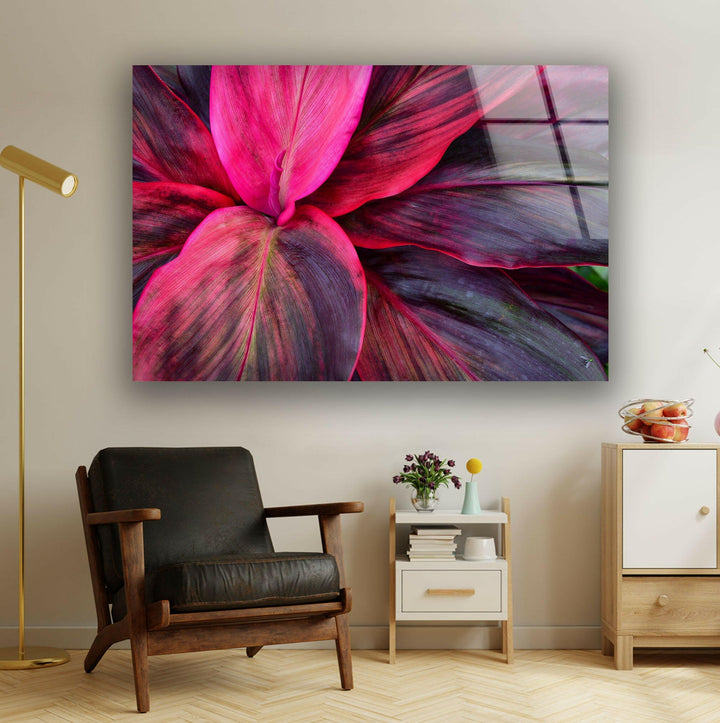 Pink Botanical Leaves Glass Wall Art, Glass Printing Wall Art, Print photos on glass