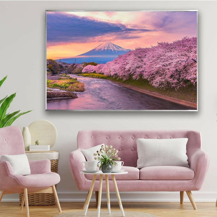 Spring Fuji Mountain Glass Wall Art art glass wall art, glass wall art pictures