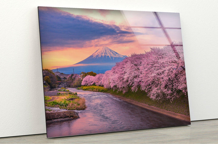 Spring Fuji Mountain Glass Wall Art glass image printing, glass prints from photos