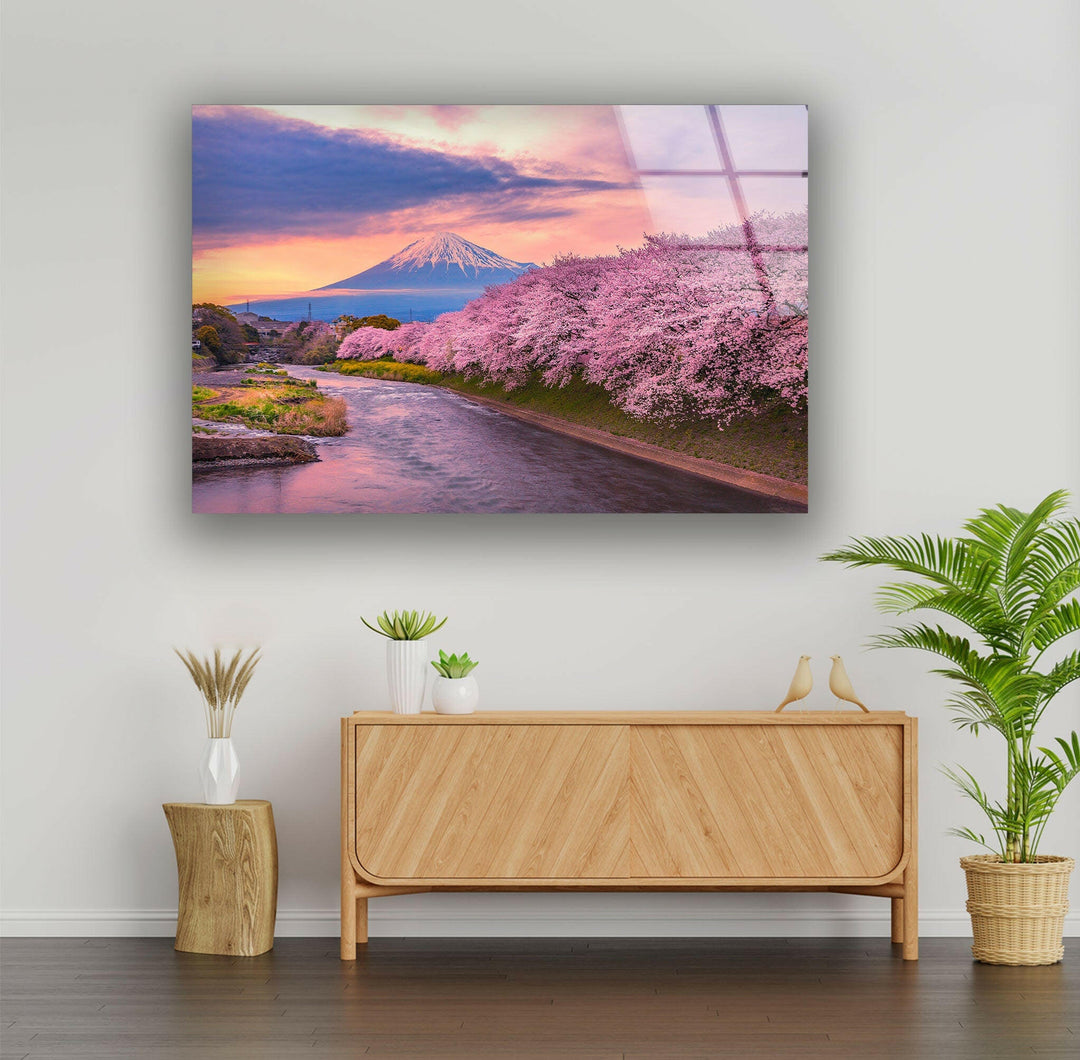 Spring Fuji Mountain Glass Wall Art glass photo prints, glass picture prints