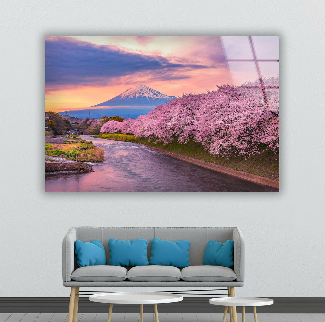 Spring Fuji Mountain Glass Wall Art Glass Printing Wall Art, Print photos on glass