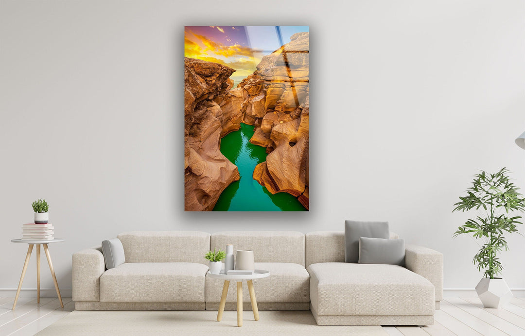 River Between The Canyon Glass Wall Art photo print on glass, prints on glass wall art