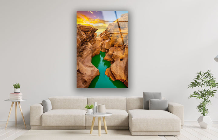 River Between The Canyon Glass Wall Art photo print on glass, prints on glass wall art