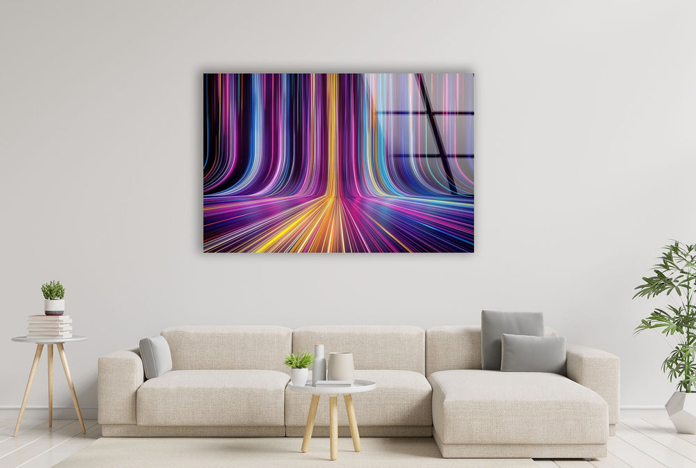 Neon Color Lines Glass Wall Art, glass printing Wall art, tempered glass art