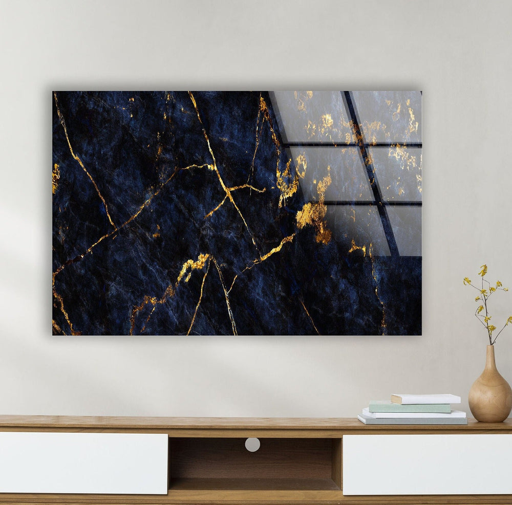 Dark Blue Marbled Glass Wall Art, glass photo prints, glass picture prints