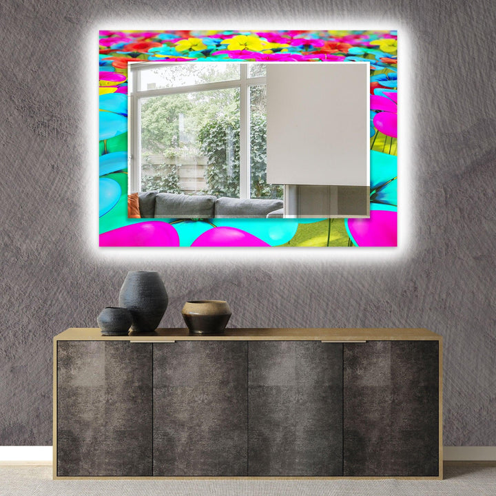 Colored Neon Flowers Wall Mirror Small Wall Mirror
