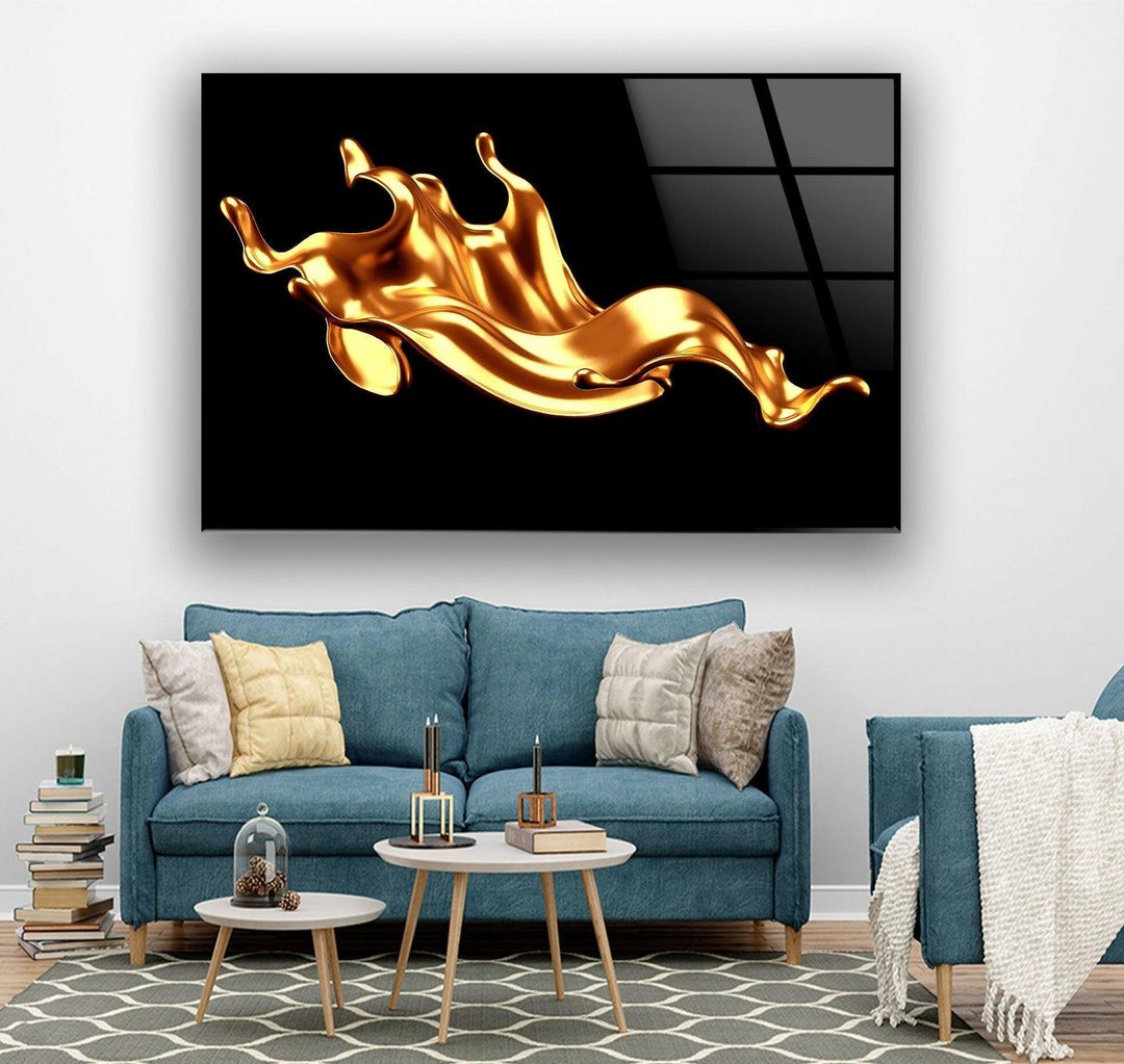 Golden wave Abstract Glass Wall Art for living room