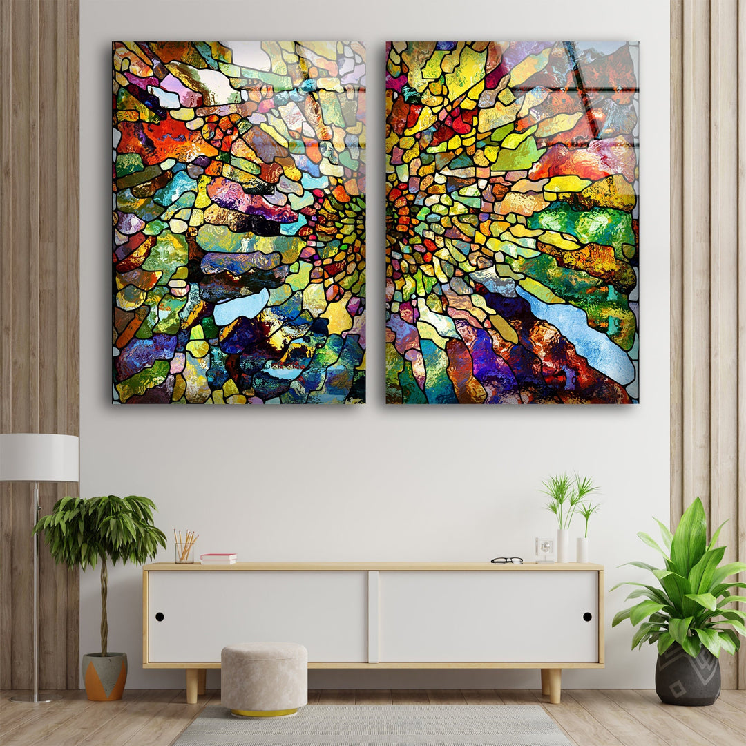 Colorful Stained, Mosaic Abstract Glass Wall Art, large glass photo prints, glass wall photos