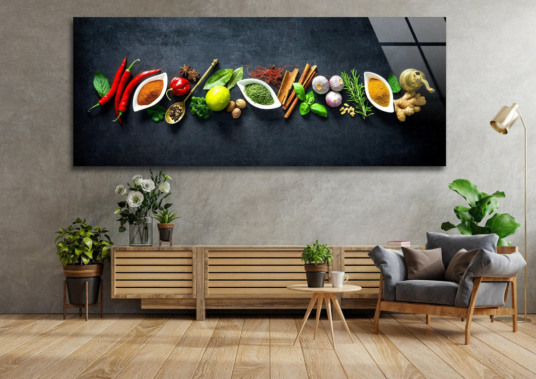 Kitchen Herbs and Spices Glass Wall Art, custom glass pictures, glass art prints