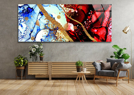 Red & Blue Ink Abstract Glass Wall Art