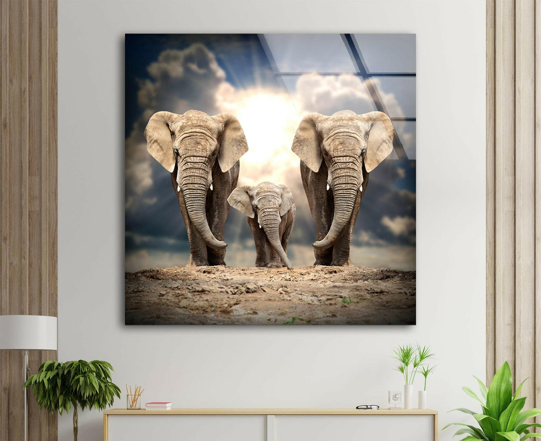 Safari Elephant Family Glass Wall Art picture on glass wall art, photos printed on glass