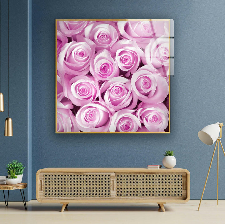 Pink Bud Roses Glass Wall Art, glass photo prints, glass picture prints
