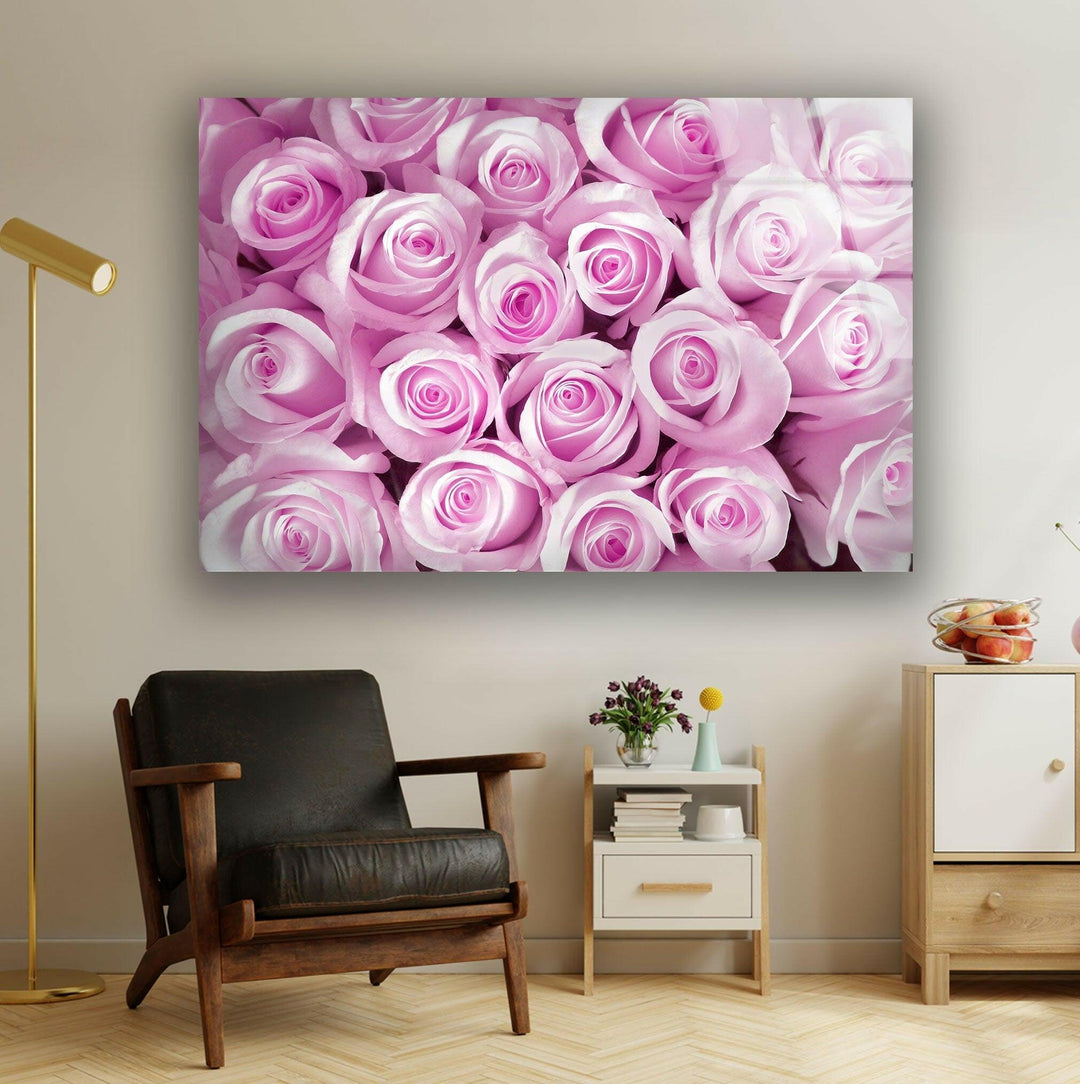 Pink Bud Roses Glass Wall Art, Glass Printing Wall Art, Print photos on glass
