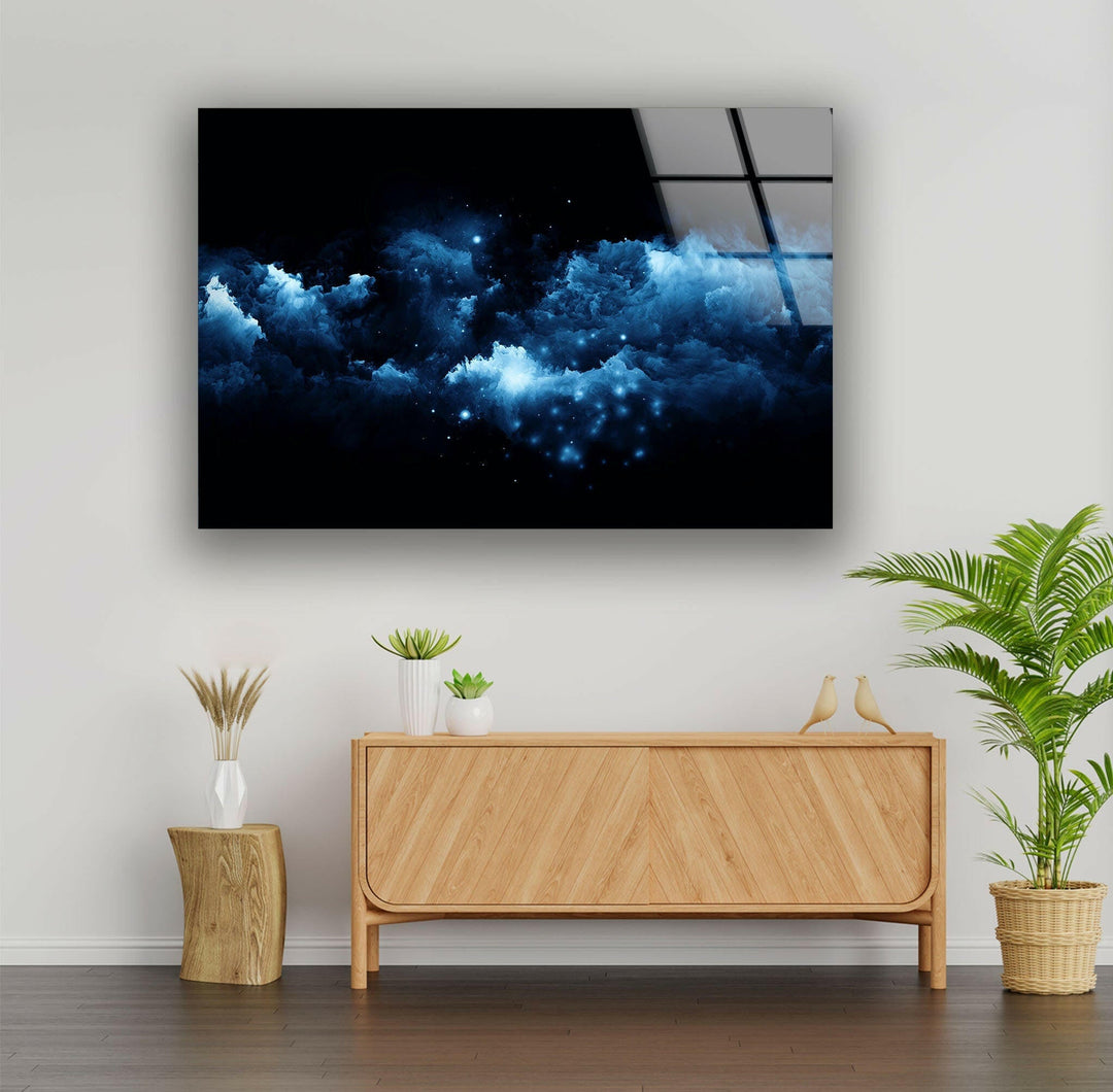 Blue Clouds Glass Wall Art photo print on glass, prints on glass wall art