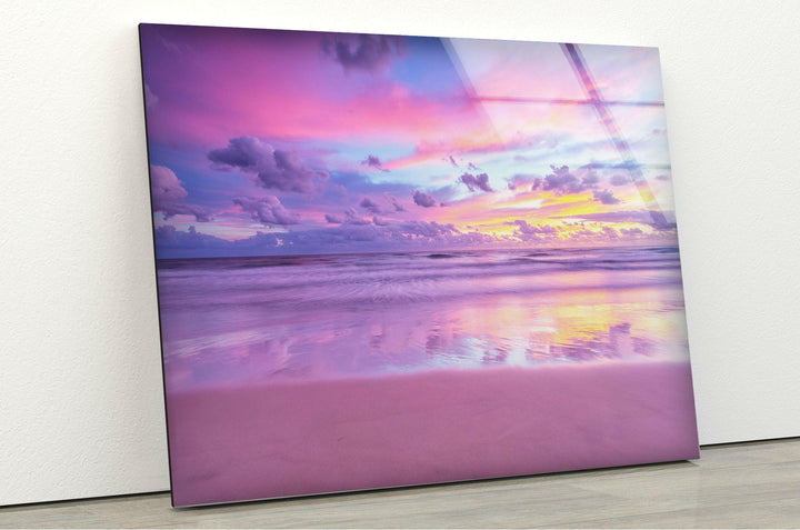 Pink Sky Ocean Glass Wall Art picture on glass wall art, photos printed on glass