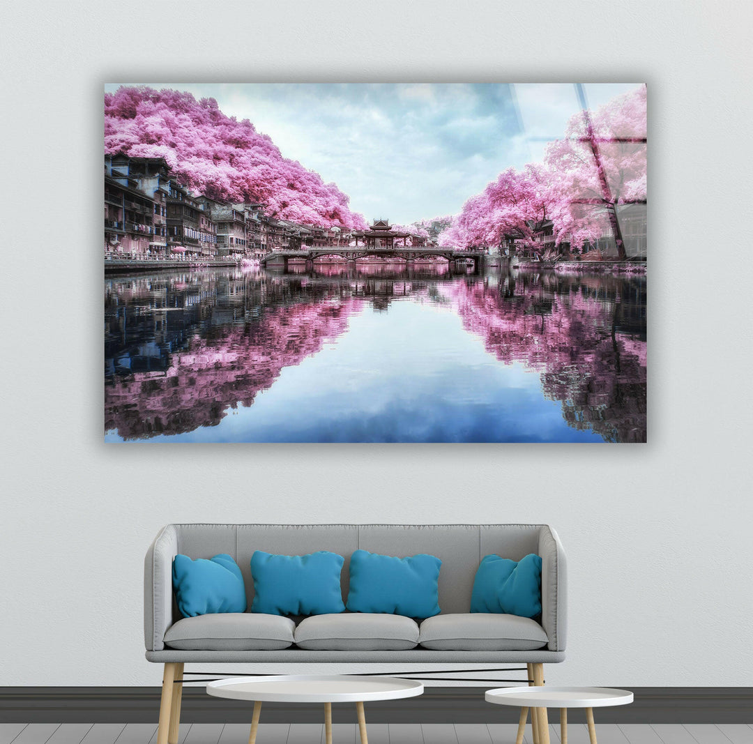 Japanese Trees on Lake Glass Wall Art Glass Printing Wall Art, Print photos on glass