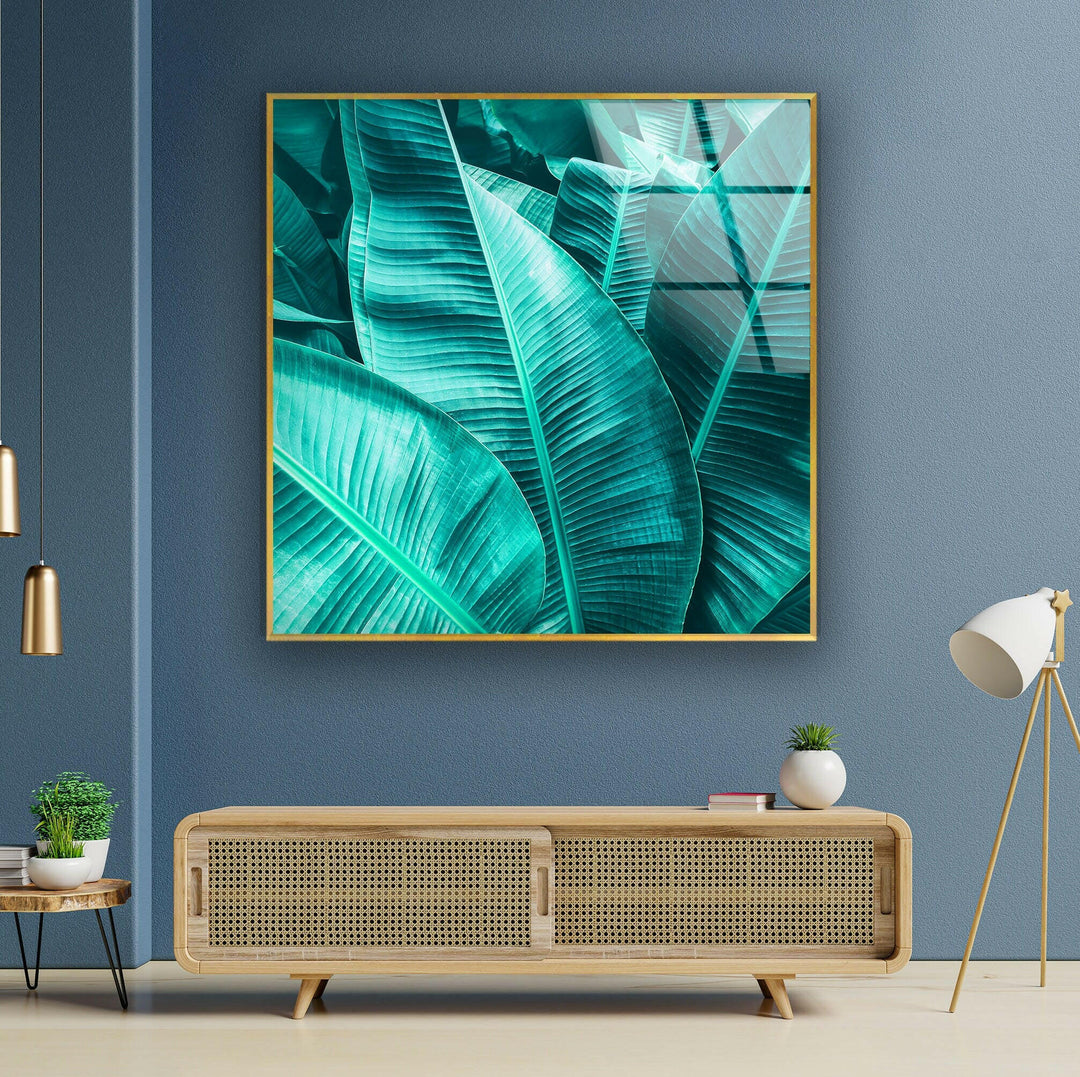 Tropical Banana Leaf Glass Wall Art, glass photo prints, glass picture prints