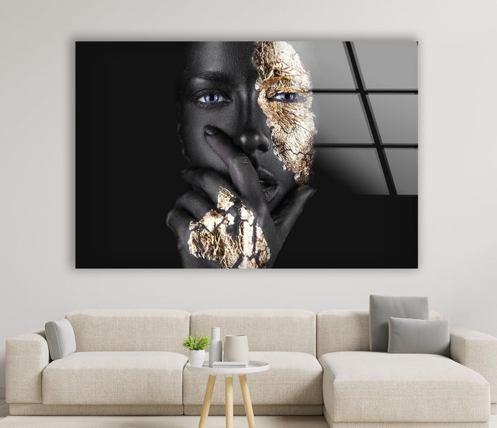 Woman Portrait with Gold Cool Glass Art & Wall Art