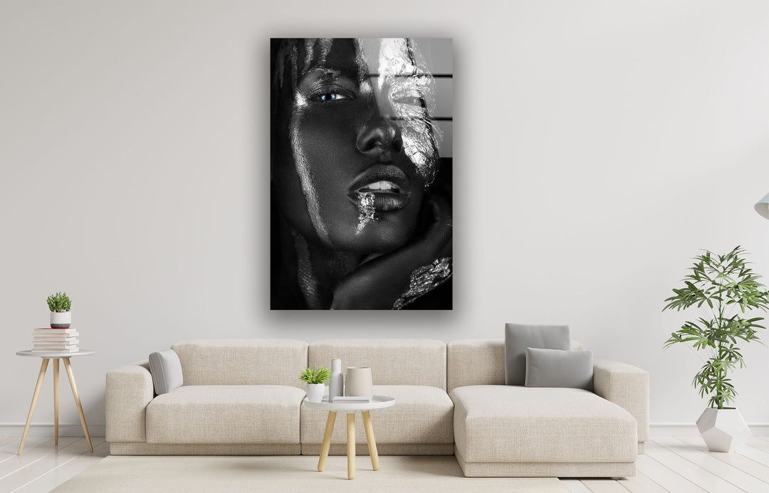 Black & Silver Woman Portrait Cool Glass Photos & Wall Art Decor