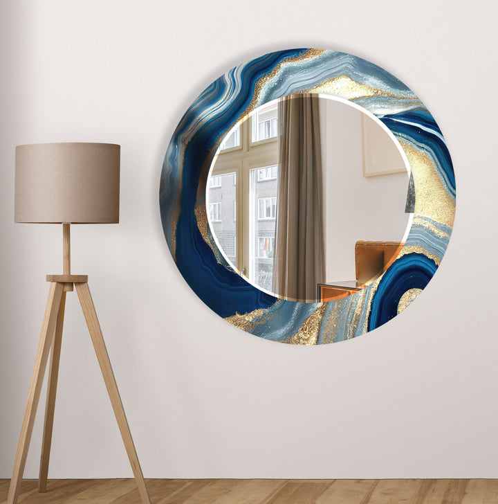 Dark Blue Golden Round Wall Mirror Bedroom Mirror
