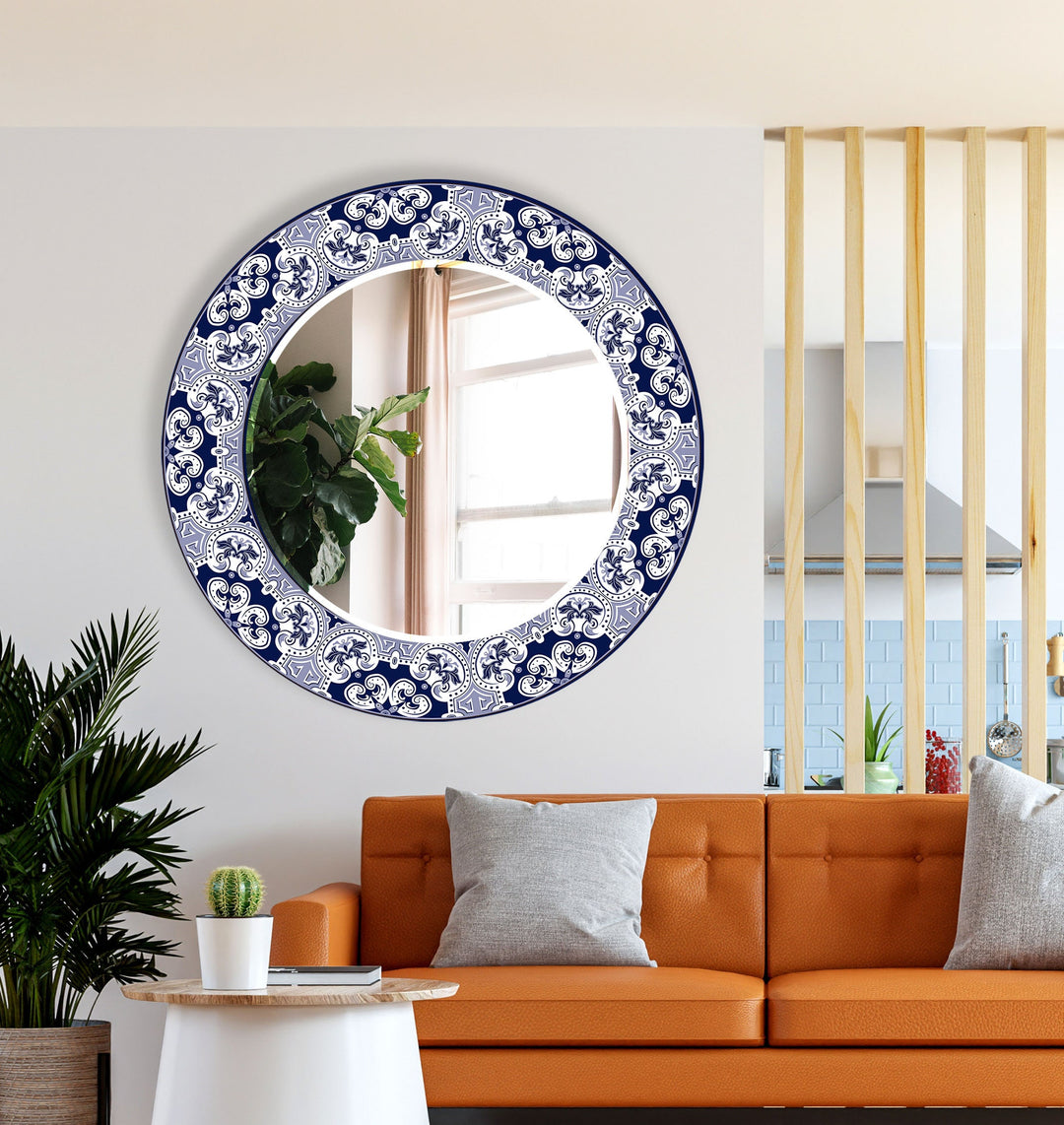 Mandala Navy Blue Round Wall Mirror Rectangle Wall Mirror
