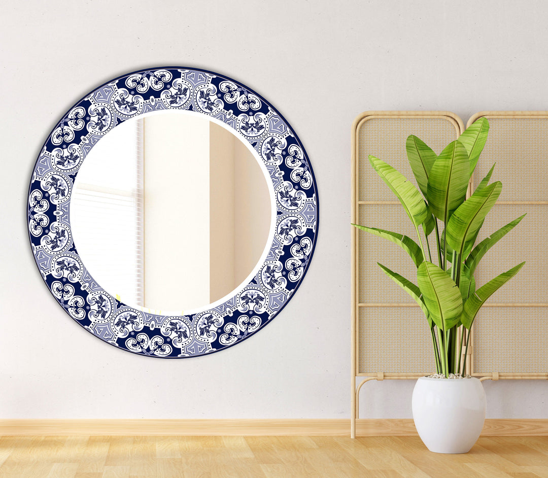 Mandala Navy Blue Round Wall Mirror Red Mirror
