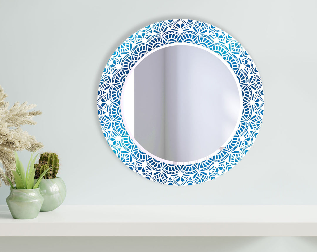 Mosaic Blue Round Wall Mirror Dining Room Mirror
