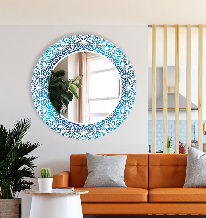 Mosaic Blue Round Wall Mirror Living Room Mirror
