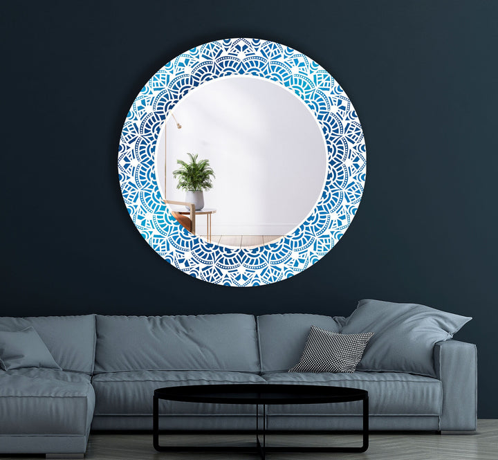 Mosaic Blue Round Wall Mirror Square Mirror
