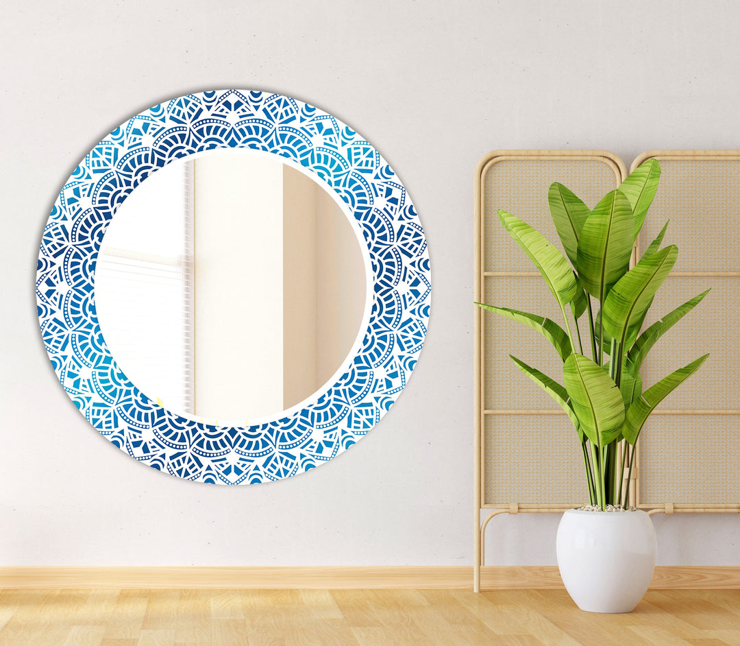 Mosaic Blue Round Wall Mirror Wood Mirror
