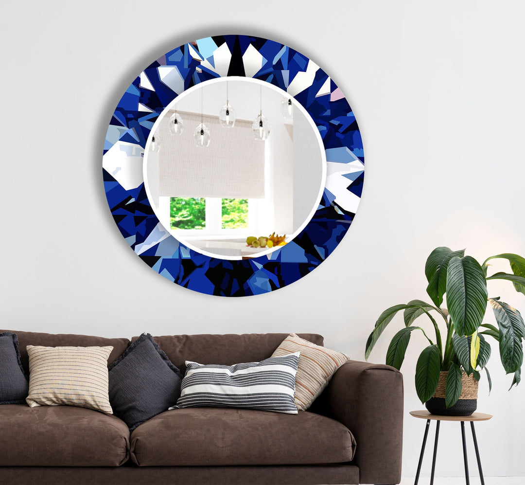 Geometric Navy Blue Round Wall Mirror Small Wall Mirror
