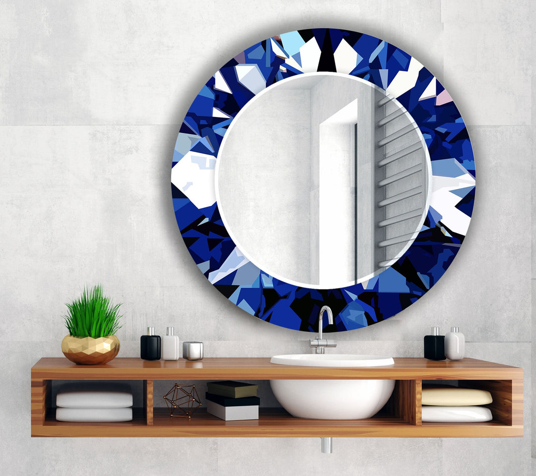 Geometric Navy Blue Round Wall Mirror Huge Mirror
