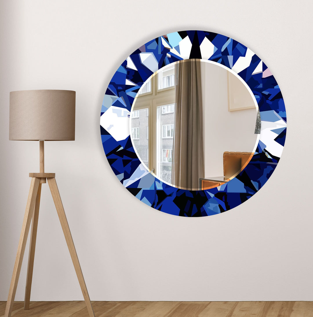 Geometric Navy Blue Round Wall Mirror Abstract Mirror
