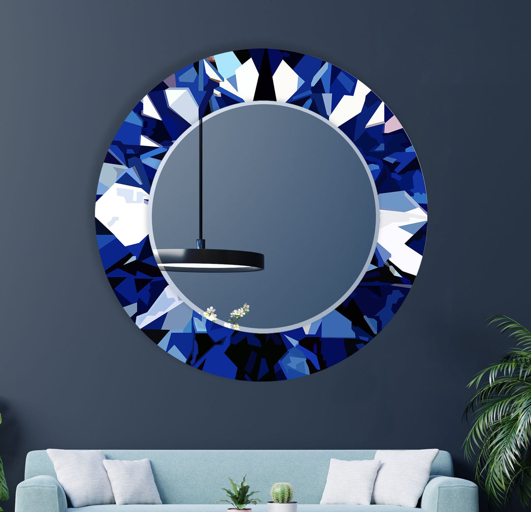 Geometric Navy Blue Round Wall Mirror Red Mirror
