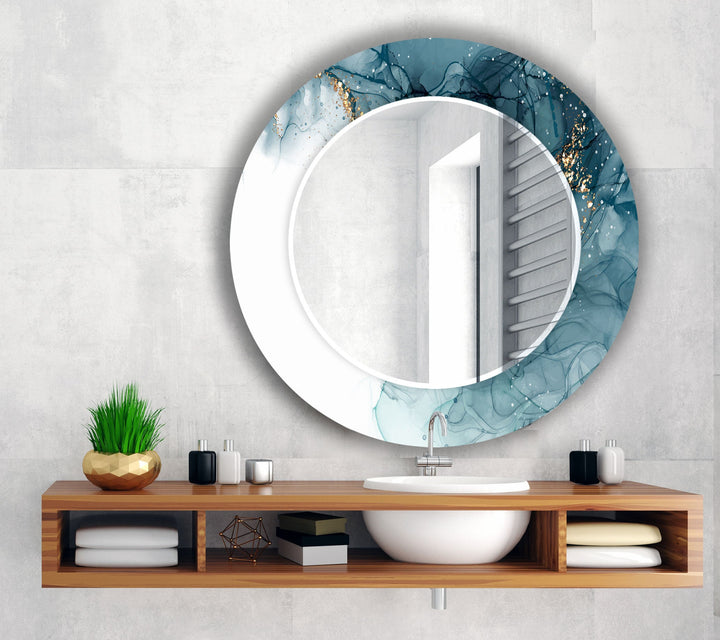 White & Blue Round Wall Mirrors Gold Wall Mirror
