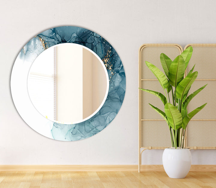 White & Blue Round Wall Mirrors Living Room Wall Mirror
