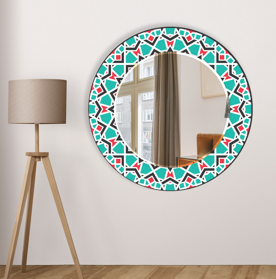 Mandala Green Round Wall Mirror Modern Wall Mirror
