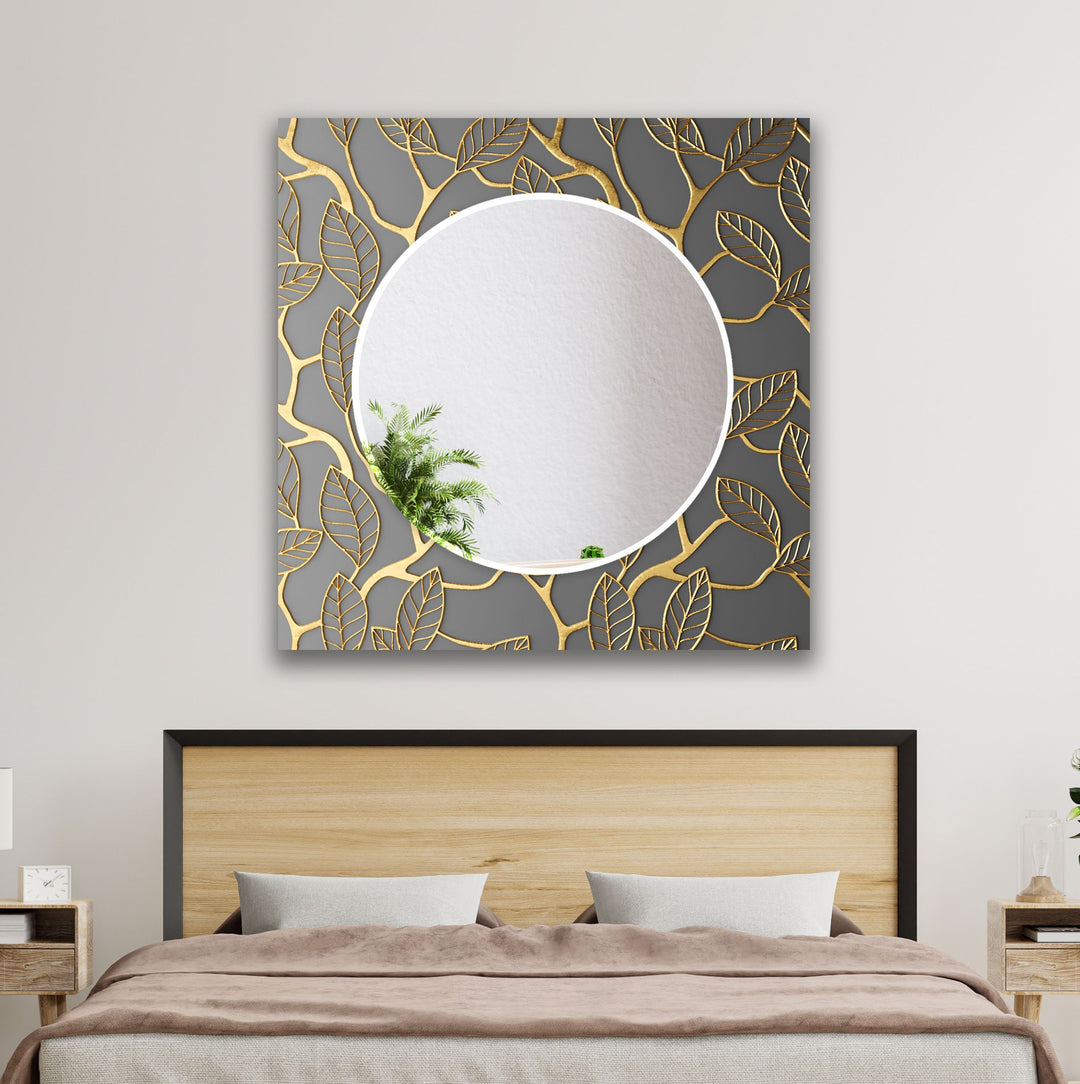 Gold Leaves Wall Mirror Round Wall Mirror
