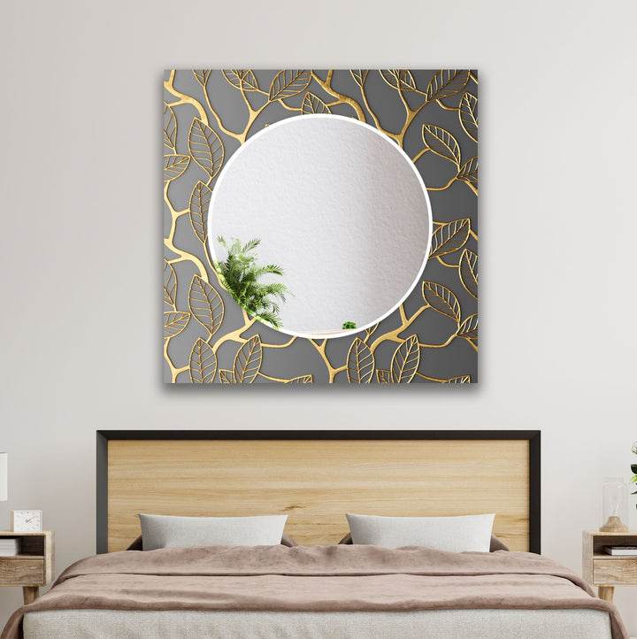 Gold Leaves Wall Mirror Round Wall Mirror
