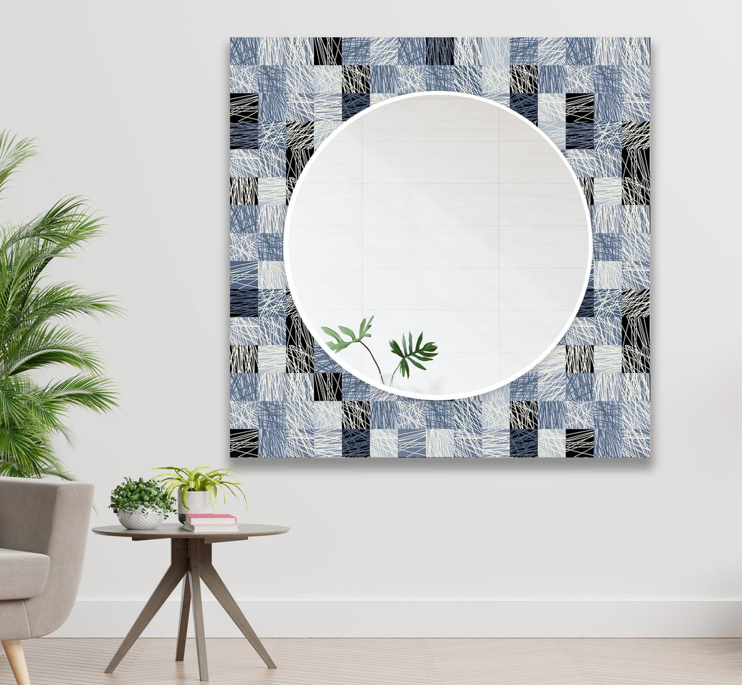 Blue & Gray Plaid Design Wall Mirror Large Wall Mirror
